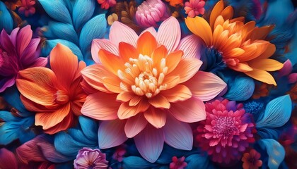 Obraz premium Modern Digital Artwork With Vibrant Floral Patterns Dynamic And Imaginative Design Striking Visual Impact Playful And Lively Atmosphere