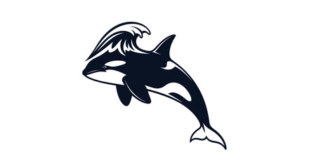 Dynamic Orca Leaping with a Wave Illustration.