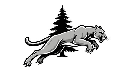 Powerful Cougar Leaping Through Forest.