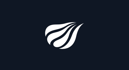 Abstract white flowing lines on a dark background resembling a stylized leaf or flame.