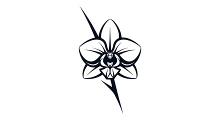 Orchid flower with lightning bolt design in black and white illustration.