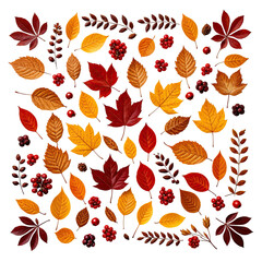 Vibrant autumn leaves and berries on black, creating a rich fall scene