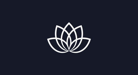 Fototapeta premium Stylized White Lotus Flower Outline on Dark Background.