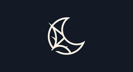 Elegant crescent moon and leaf line art logo design.