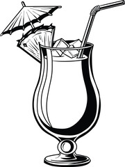 Tropical Cocktail Glass with Pineapple and Umbrella Outline