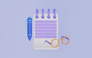 Finance planning note with pen, Noted book document with pen and glasses