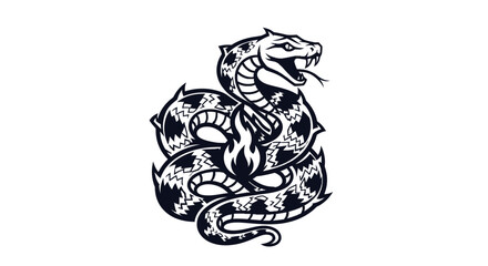 Coiled Snake with Open Mouth and Flicking Tongue Illustration.