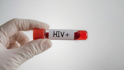 Positive HIV blood sample in gloved hand signals critical medical research and development for global health advancements today