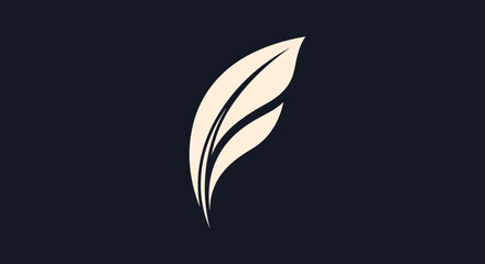 Elegant stylized feather icon in a minimalist design.