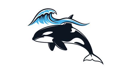Orca Killer Whale Swimming Underneath Blue Ocean Wave Illustration.