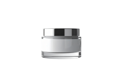 Detailed  shot depicts a transparent glass jar with a silver metallic lid and a white label, set against a stark black background.