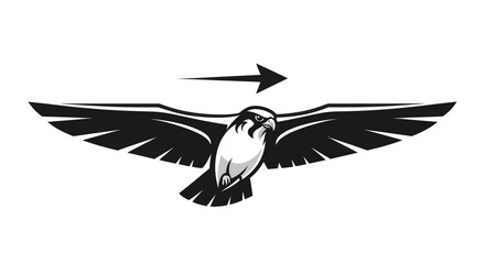 Stylized Falcon in Flight with Directional Arrow Graphic.