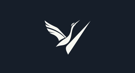 Elegant white swan logo with abstract V shape.