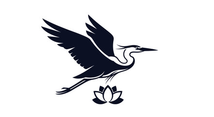 Elegant Heron Bird in Flight with Lotus Flower Symbol.