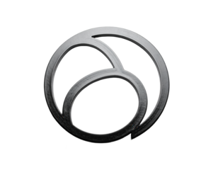 Metallic silver circular abstract design isolated against a stark black background, featuring interwoven curved lines creating an aesthetically pleasing, modern visual element.