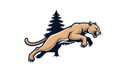 Aggressive Leaping Cougar Mascot Vector Illustration.