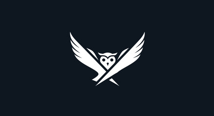 White owl logo with outstretched wings focused on design simple elegant and powerful.