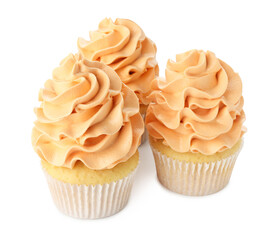 Delicious cupcakes with color cream isolated on white