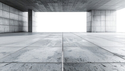Obraz premium Gray concrete interior, empty space. Large open area, tiled floor