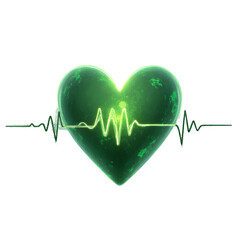 Green heart with heartbeat line medical concept isolated on white background