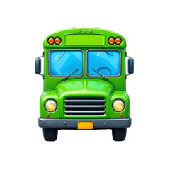 Cartoon green school bus illustration front view isolated on white background