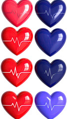 Colorful heart icons with cardiograph lines