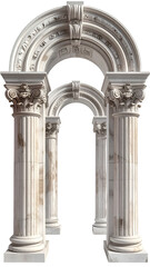 Ornate double archway, light beige stone columns and capitals, intricate carvings