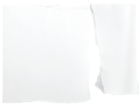 Two torn pieces of white paper