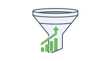 Conceptual sales funnel showcasing conversion rate and improved performance statistics