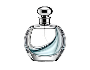 Elegant perfume bottle, round glass,  silver cap