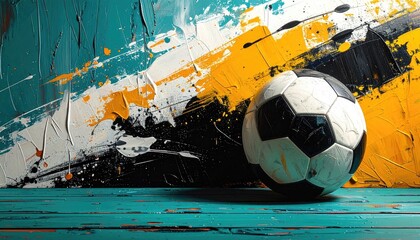 Soccer ball sits against vibrant textured color streaks