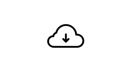Obraz premium Download icon a black outlined cloud with a downward pointing arrow inside