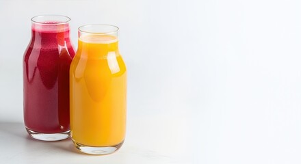 Fresh Orange and Pomegranate Juices in Glass Bottles