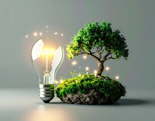 Lightbulb & small tree with glowing sparks