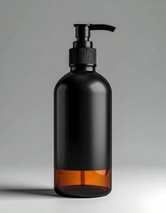 Amber bottle with black pump, smooth lines, minimalist look