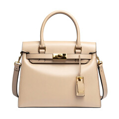 Beige leather handbag with gold hardware