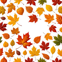 Fototapeta premium Colorful leaves, in shades of red, orange, and yellow, with space
