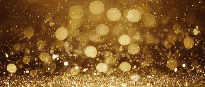 Abstract Gold Christmas Bokeh Lights and Glitter Background. This abstract background is perfect for luxury holiday branding, titles, event invitations, or as a chic and festive backdrop.