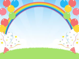 イベント背景　青空と芝生とクラッカーと虹
