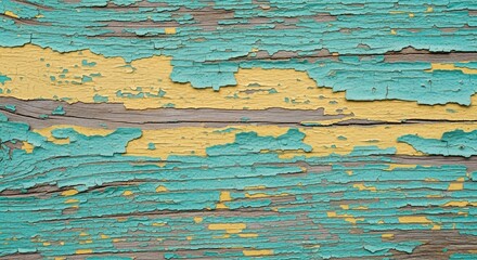 Weathered Blue and Yellow Peeling Paint on Wood Texture