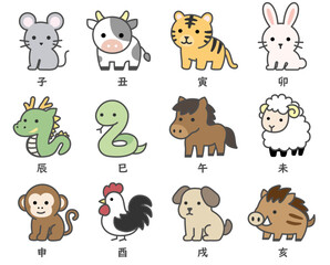 可愛い干支動物の十二支イラスト