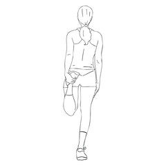 Outline Woman Stretching Leg Muscle Back View Fitness Illustration