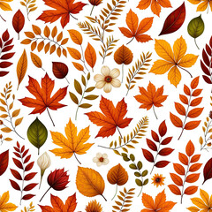 Obraz premium A vibrant seamless fall foliage pattern of leaves and florals