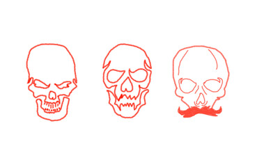Action Sketches of Skull Designs with Mustache - Transparent Background, PNG File, Creative Illustration, Graphic Art