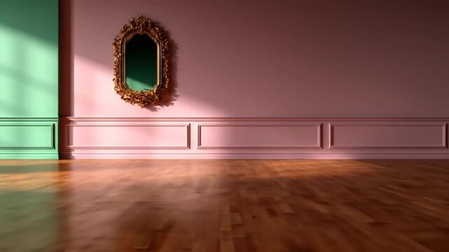 Elegant interior room with ornate mirror and paneled walls