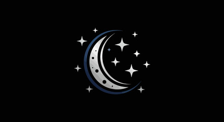 Fototapeta premium Elegant crescent moon and sparkling stars in the night sky.