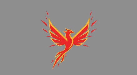 Red Phoenix Bird Logo Design Illustration.