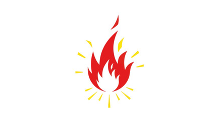 Red flame logo design with yellow rays.