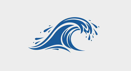 Stylized Blue Ocean Wave with Splashes.