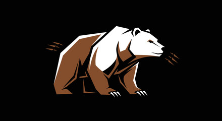 Brown and White Bear Illustration on Black Background.